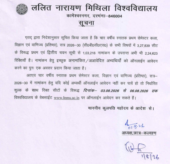 LNMU University UG Admission 2026-30 Online Apply (Re-Open) — घर बैठे ललित नारायण मिथिला विश्वविद्यालय स्नातक नामांकन 2026 के लिए आवेदन करें